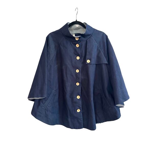CHICO’S Elise Denim Cape Swing Jacket Nautical Preppy Oversized Old Money - Picture 4 of 8